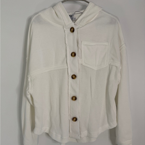 Better Together White Waffle Knit Button Hoodie | XS NWT - Picture 1 of 4